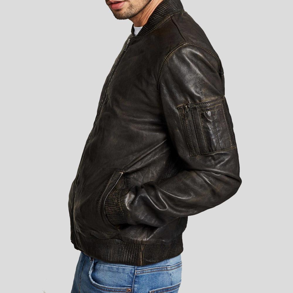 Men's Quint Black Bomber Leather Jacket