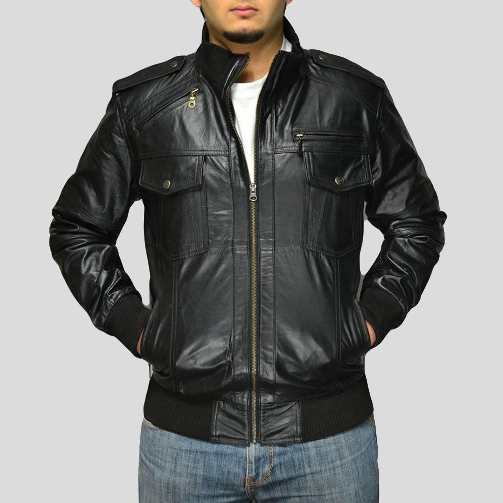 Men's Sang Black Bomber Leather Jacket
