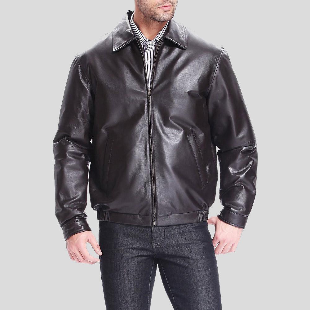 Men's Shaw Black Bomber Leather Jacket