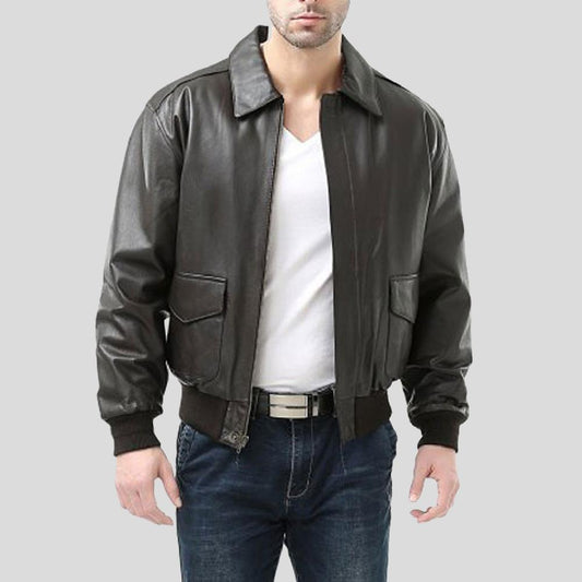 Wilt Black Bomber Leather Jacket For Men
