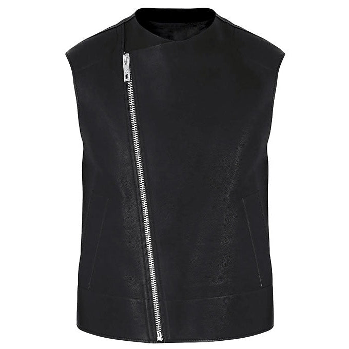 Men’s Black Leather Biker Vest Slim Fit