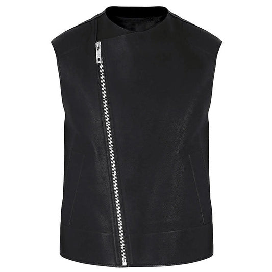 Men’s Black Leather Biker Vest Slim Fit