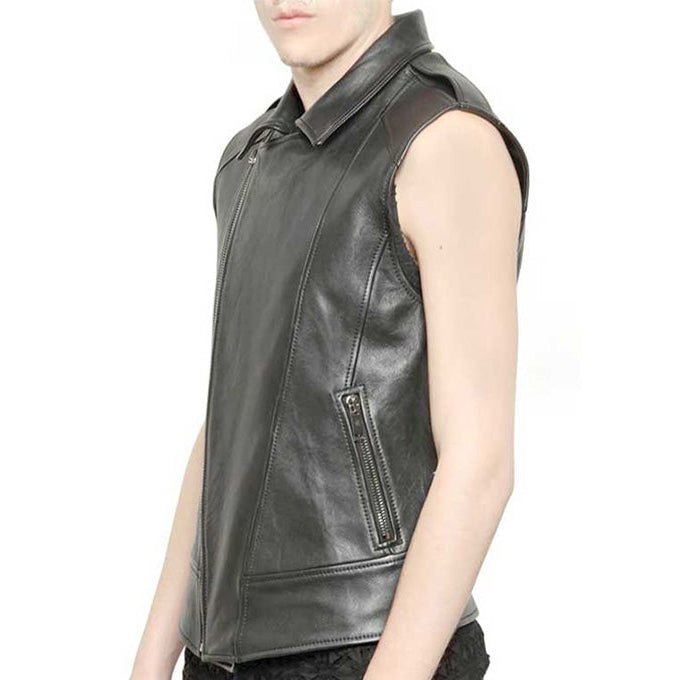 Premium Men’s Black Leather Biker Vest