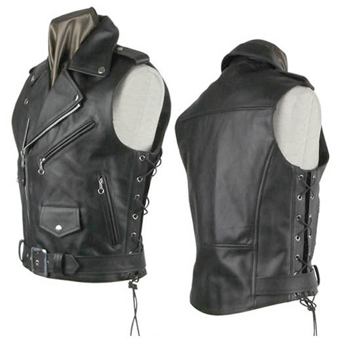 Black Moto Biker Leather Men's Vest