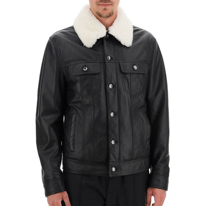 Men Black Lambskin Trucker Style Aviator Jacket