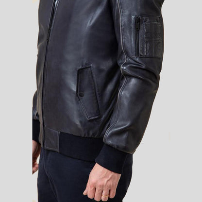 Men's Abramo Black Bomber Lambskin Leather Jacket