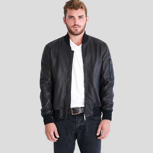 Men's Clark Black Bomber Lambskin Leather Jacket