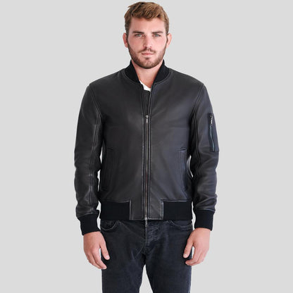 Men's Clark Black Bomber Lambskin Leather Jacket