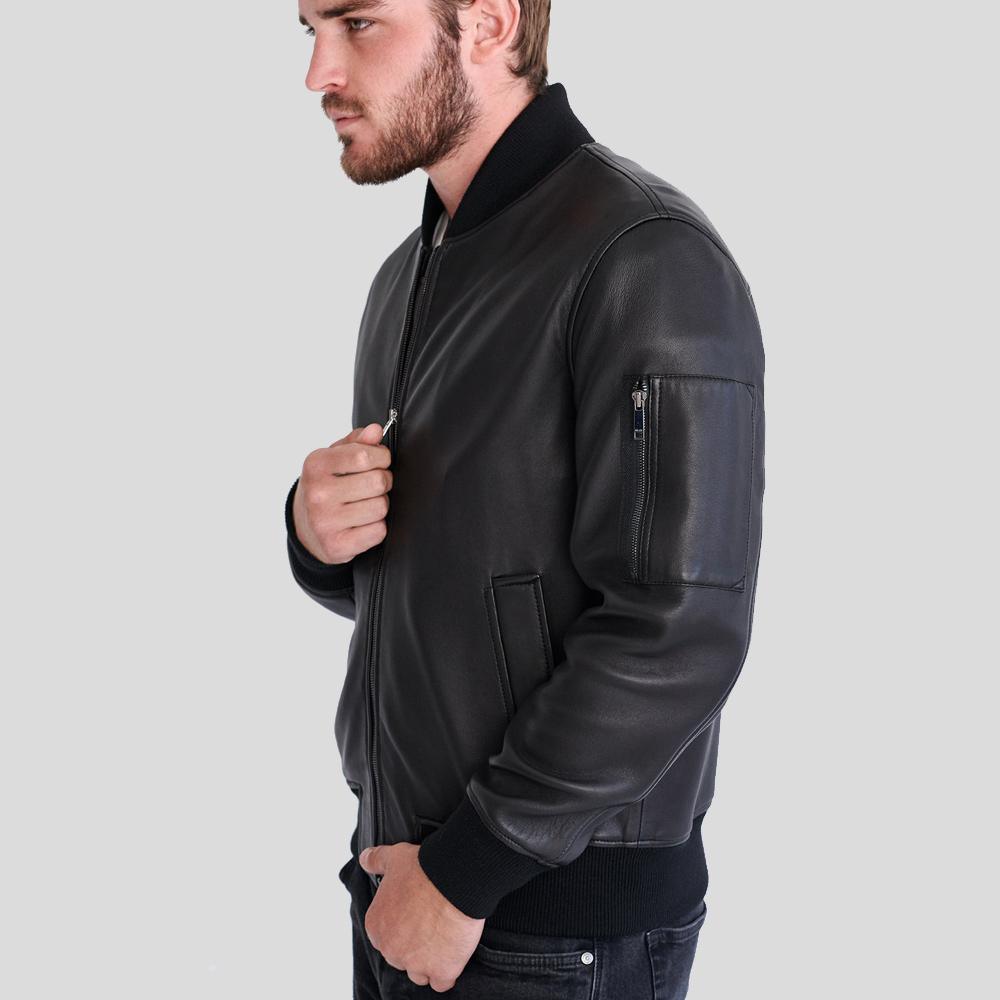 Men's Clark Black Bomber Lambskin Leather Jacket