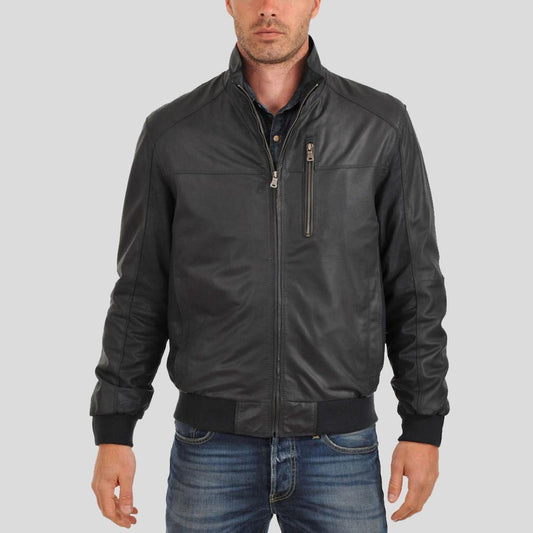 Men's Cole Black Bomber Leather Jacket