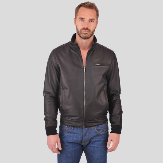 Men's Flynn Black Bomber Leather Jacket