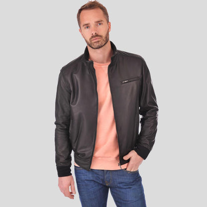 Men's Flynn Black Bomber Leather Jacket