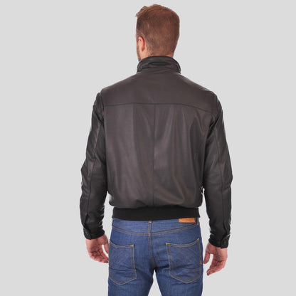 Men's Flynn Black Bomber Leather Jacket