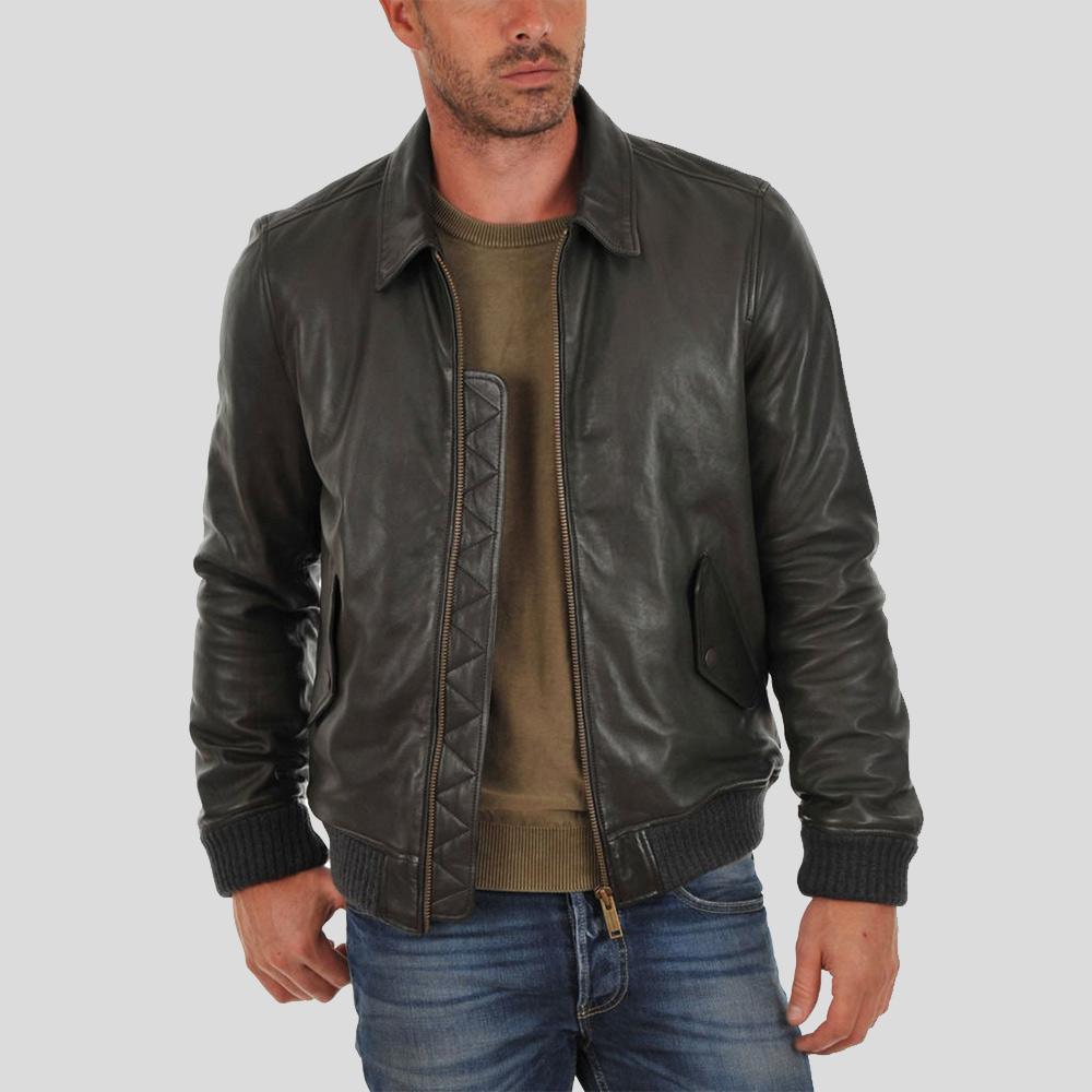 Men's Ioan Black Bomber Leather Jacket