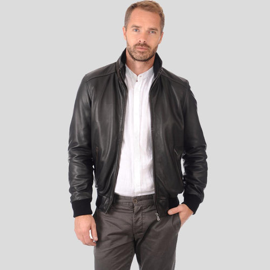 Men's Kian Black Bomber Leather Jacket