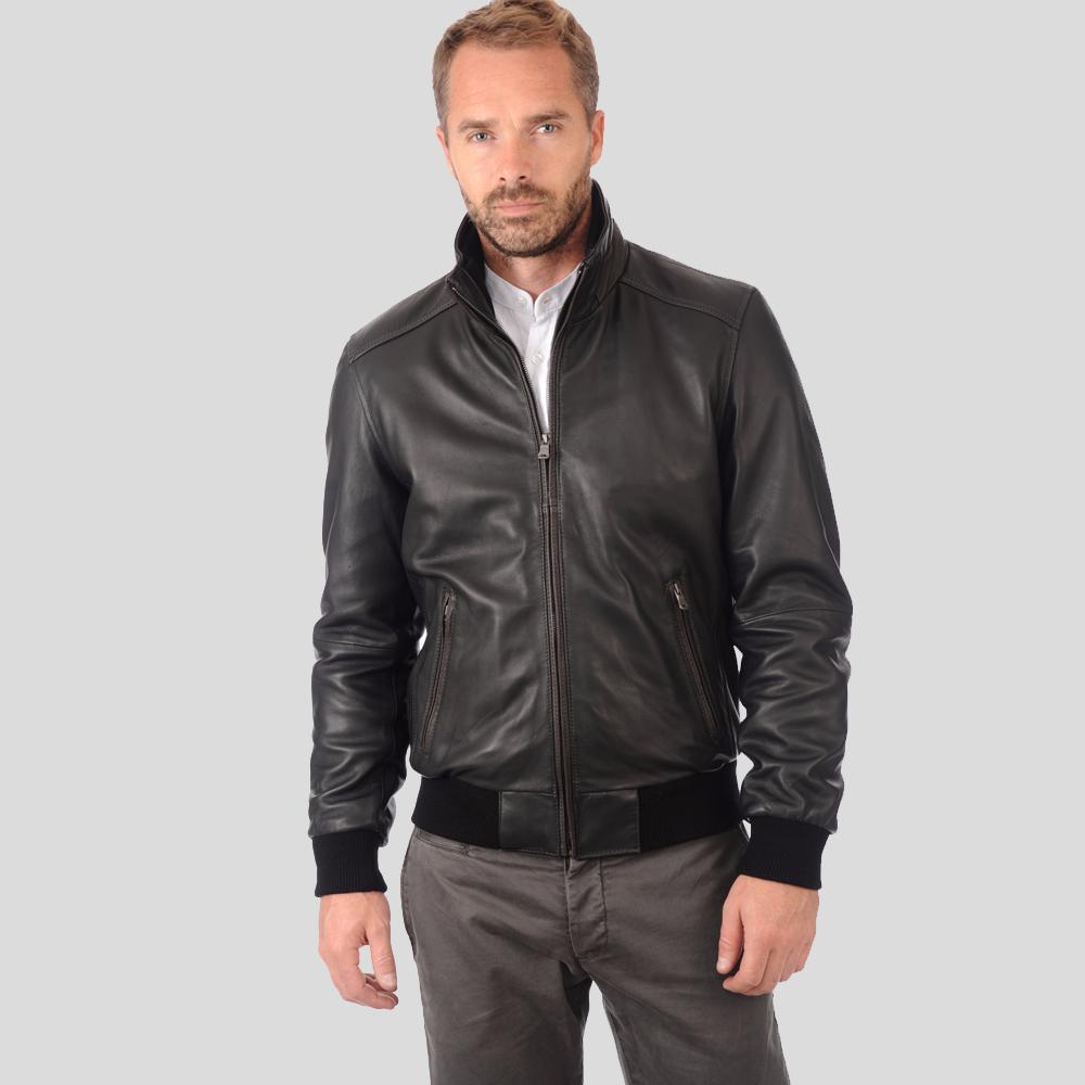 Men's Kian Black Bomber Leather Jacket