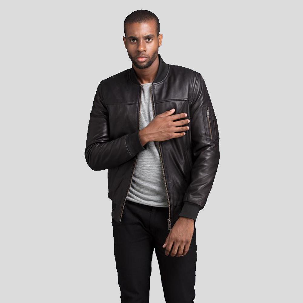 Men's Kyros Black Bomber Genuine Leather Jacket