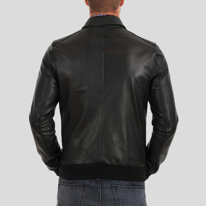Men's Osian Black Bomber Leather Jacket