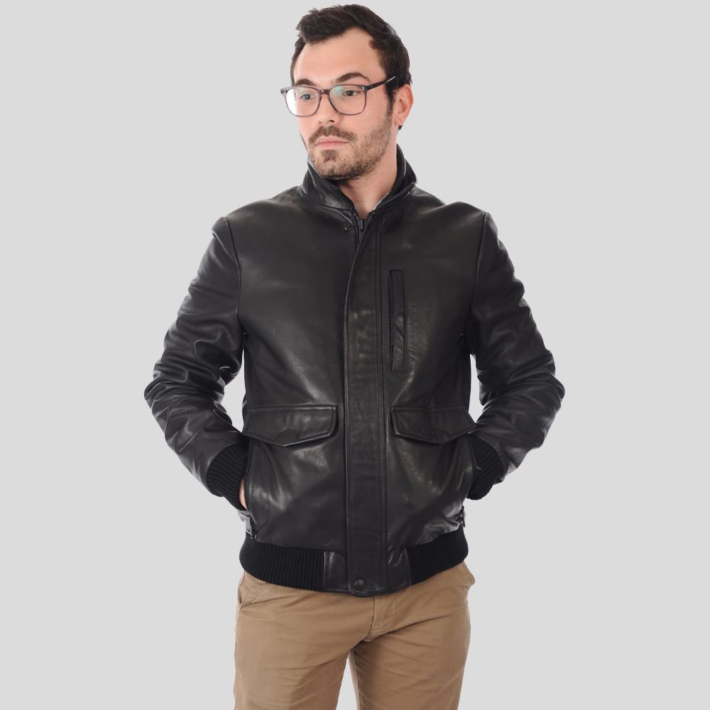 Men's Reece Black Bomber Leather Jacket