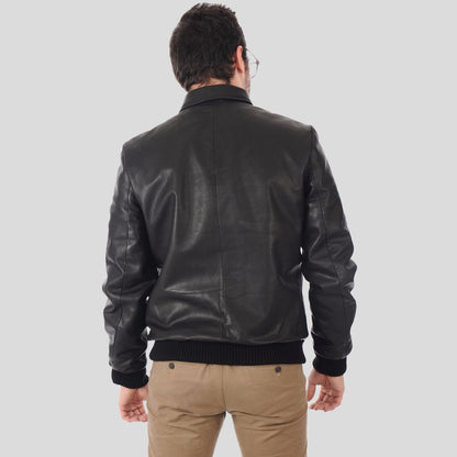 Men's Reece Black Bomber Leather Jacket