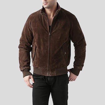 Men's Harry Suede Brown Bomber Leather Jacket