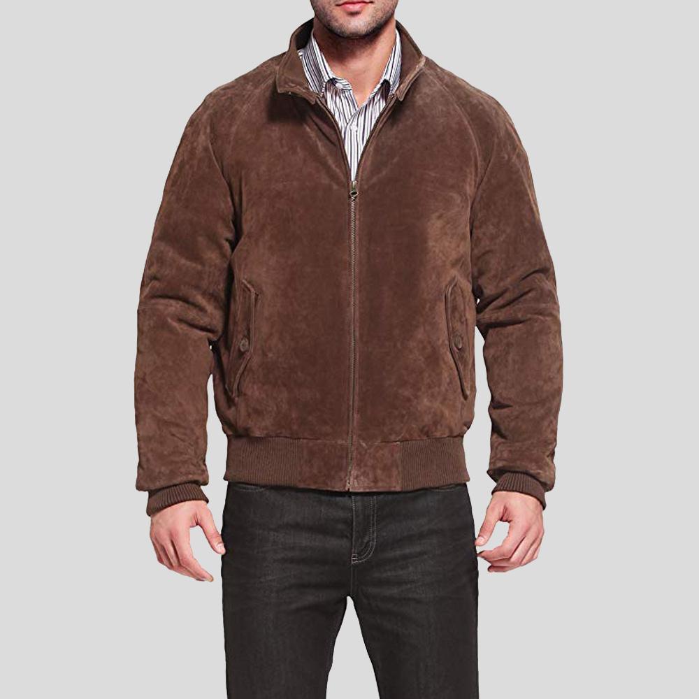 Men's Harry Suede Brown Bomber Leather Jacket