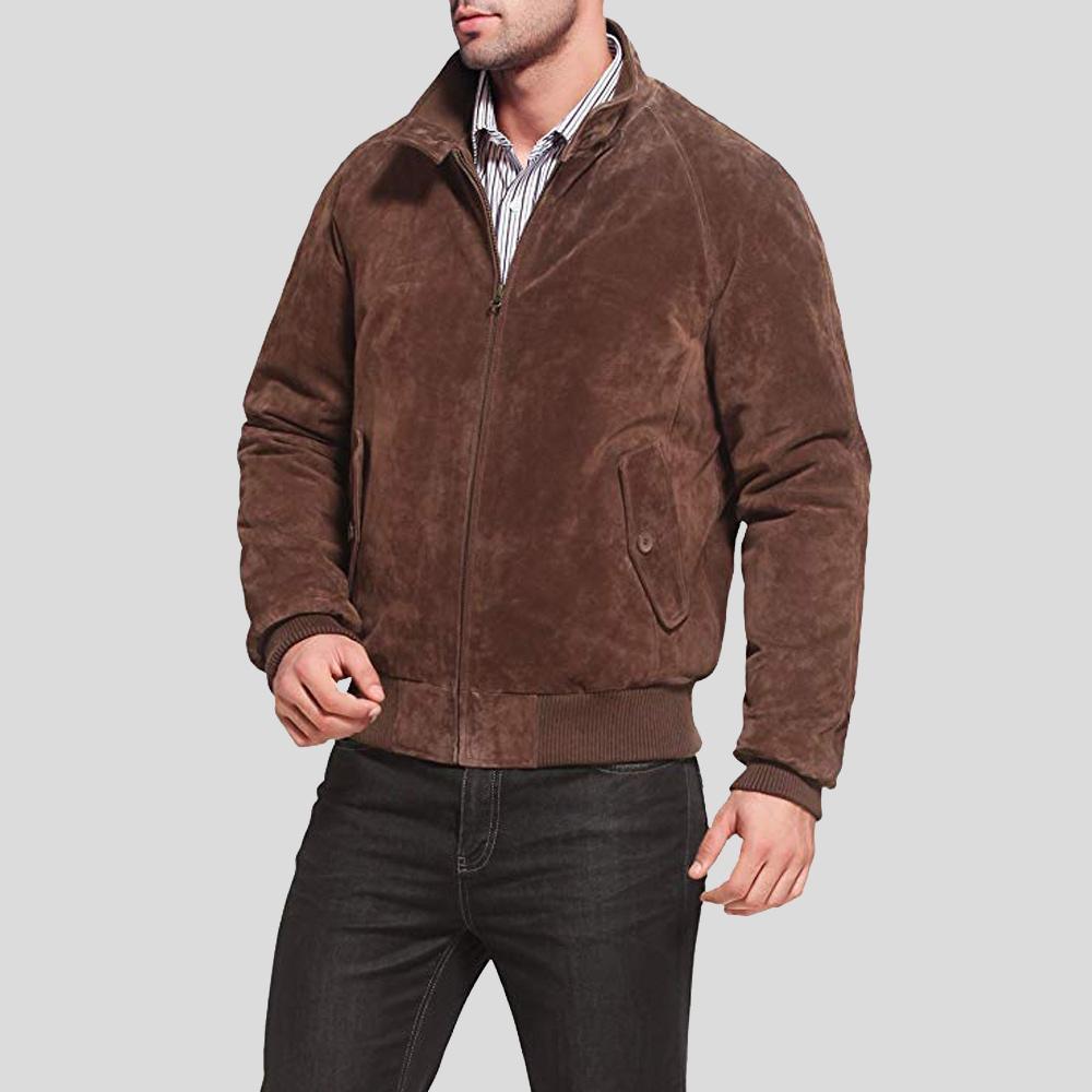 Men's Harry Suede Brown Bomber Leather Jacket