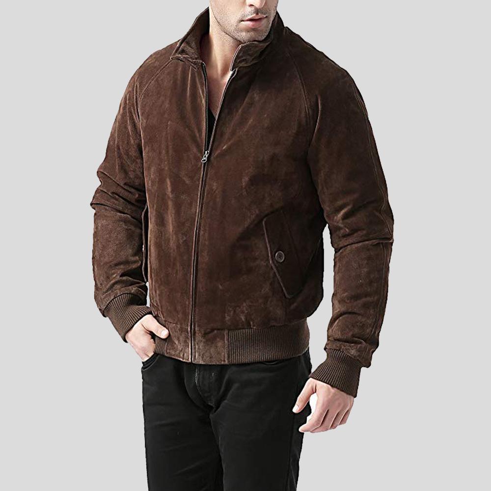 Men's Harry Suede Brown Bomber Leather Jacket