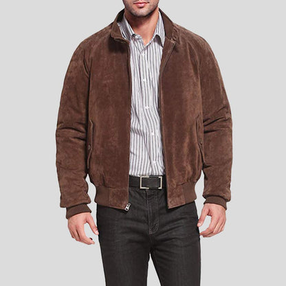 Men's Harry Suede Brown Bomber Leather Jacket