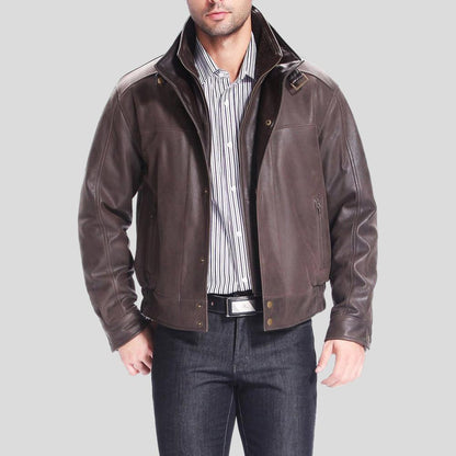 Men's Lee Distressed Brown Bomber Leather Jacket