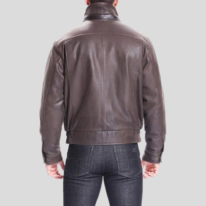 Men's Lee Distressed Brown Bomber Leather Jacket