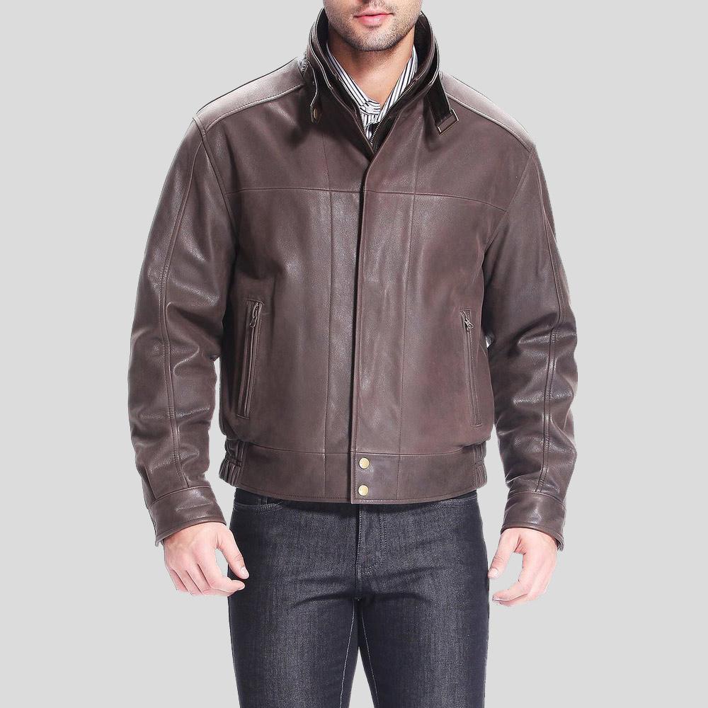 Men's Lee Distressed Brown Bomber Leather Jacket