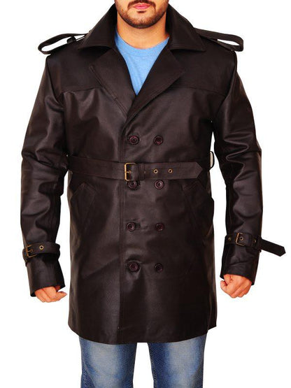 Men's Brown Leather Pea-coat