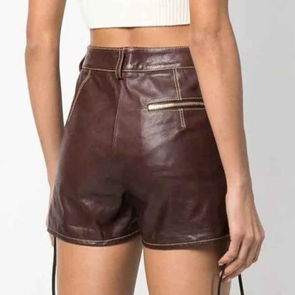 Dark Brown High Waisted Leather Short For Women