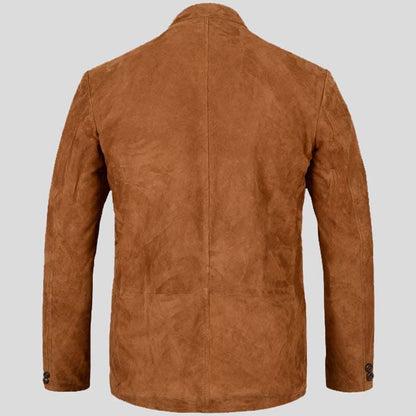 Mens Tan Brown Suede Leather Blazer