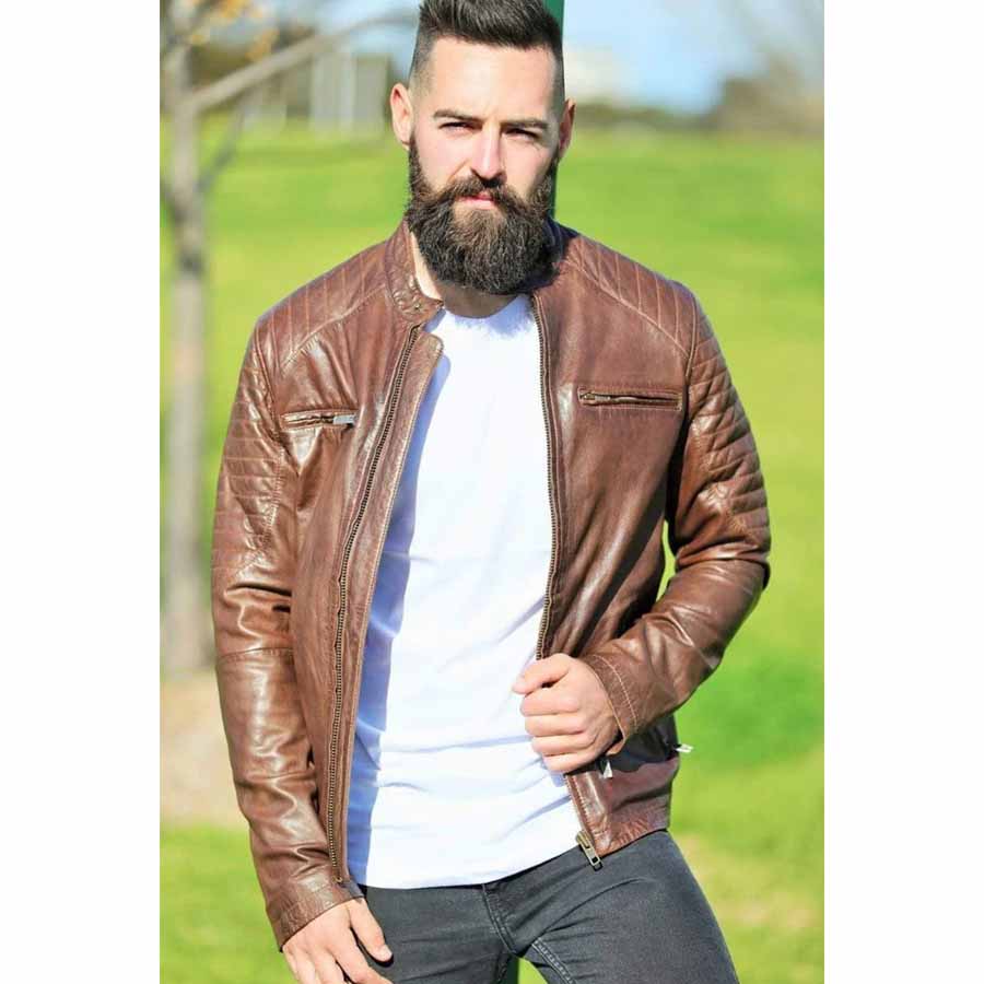High Quality Mens Chocolate Brown Leather Biker Jacket