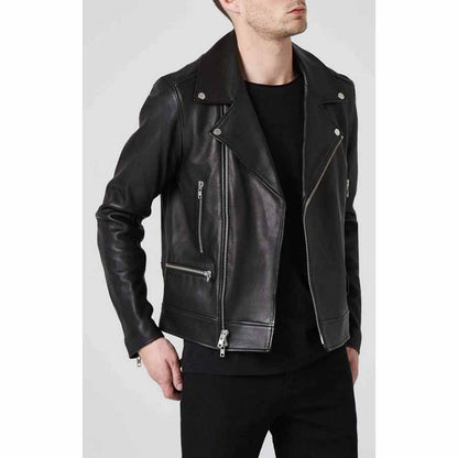 Mens Black Fashion Leather Biker Jacket