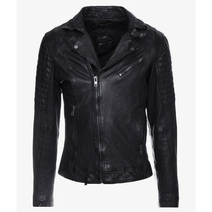 Mens Black Leather Distressed Biker Jacket