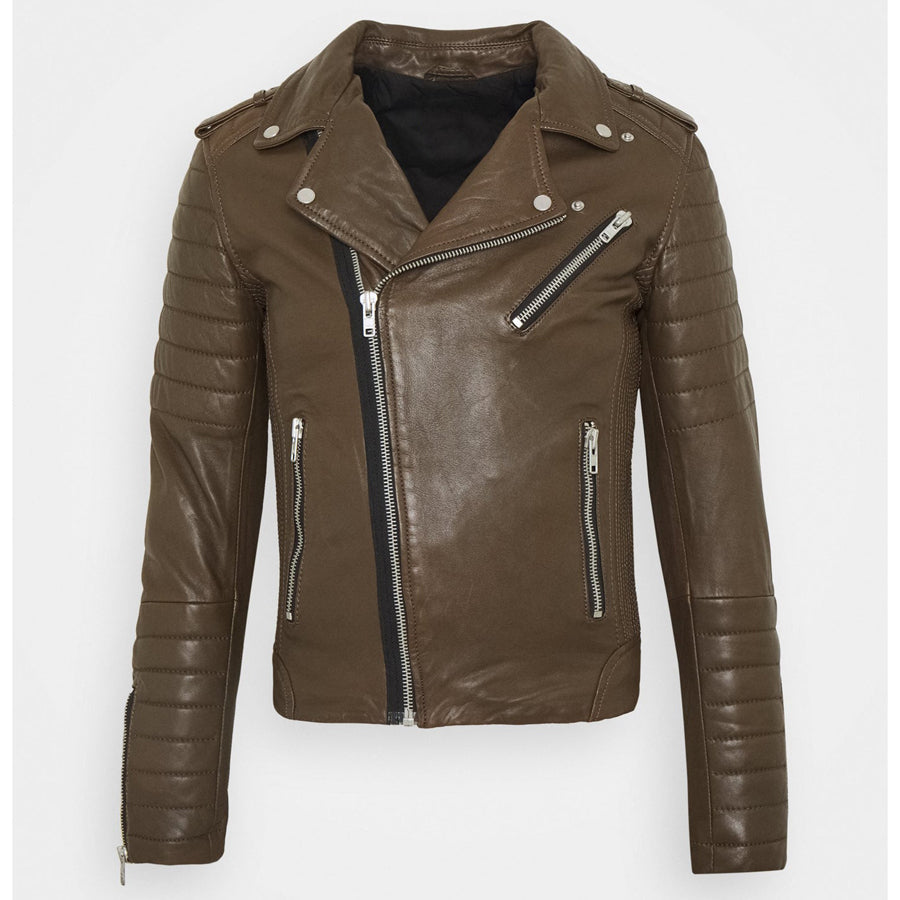 Mens Chocolate Brown Leather Biker Jacket