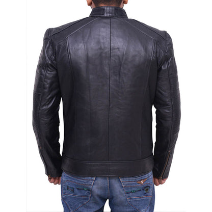 Mens Black Cafe Racer Biker Jacket