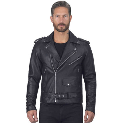 Mens Classic Black Motorcycle Leather Biker Jacket