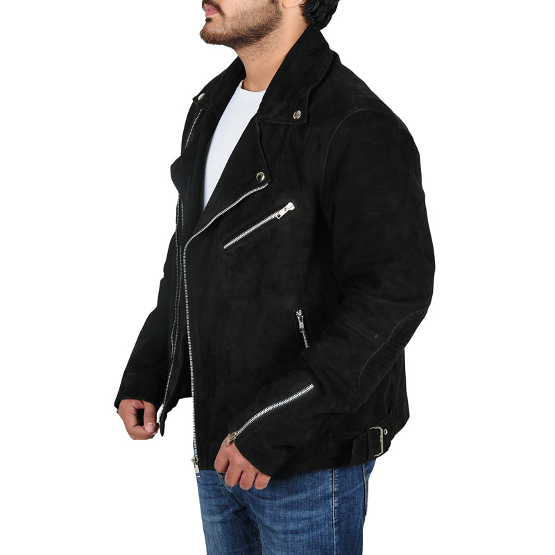 Rocker Style Suede Biker Leather Jacket for Men