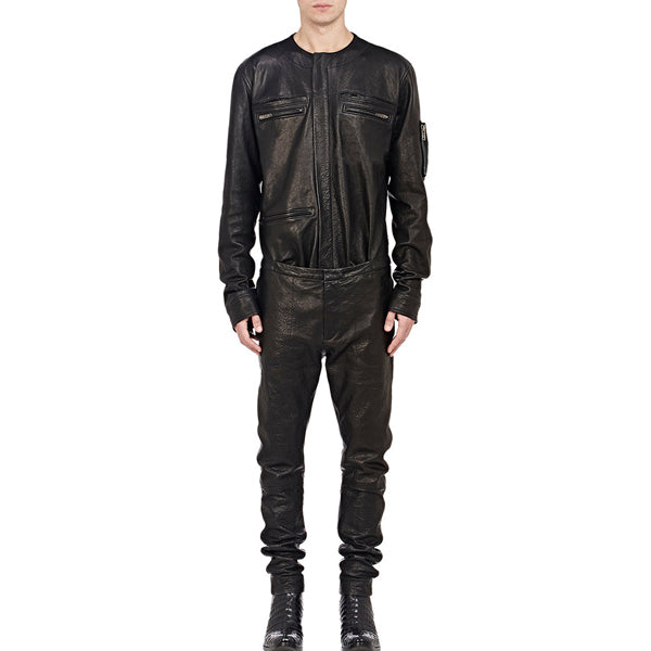 Cool Style Shirt Look Leather Jumpsuit For Men