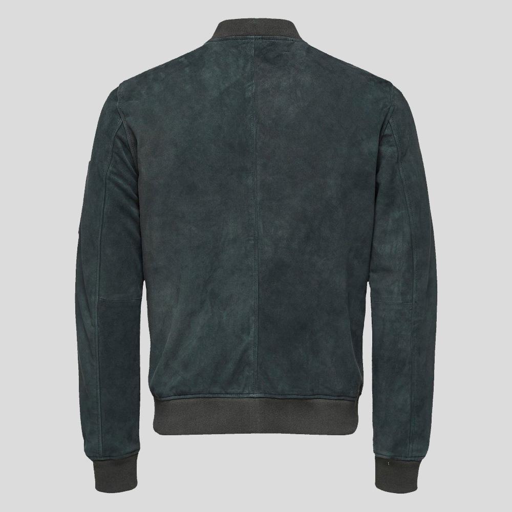 Men's Lucy Dark Green Suede Bomber Leather Jacket