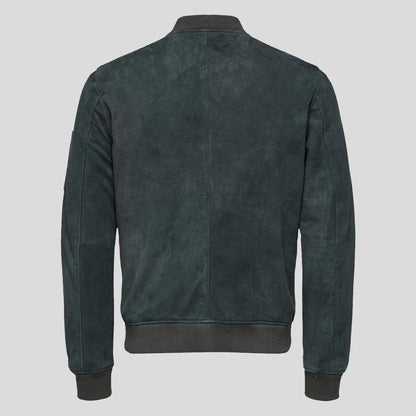 Men's Lucy Dark Green Suede Bomber Leather Jacket