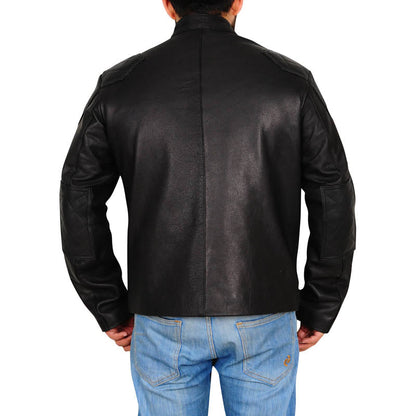 Mens Leather Biker Jacket In Black