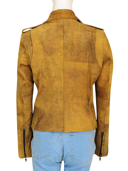 Distressed Brown Leather Jacket For Women