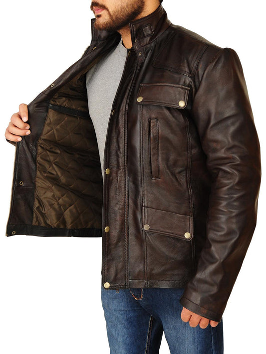 Dark Brown Leather Jacket For Men