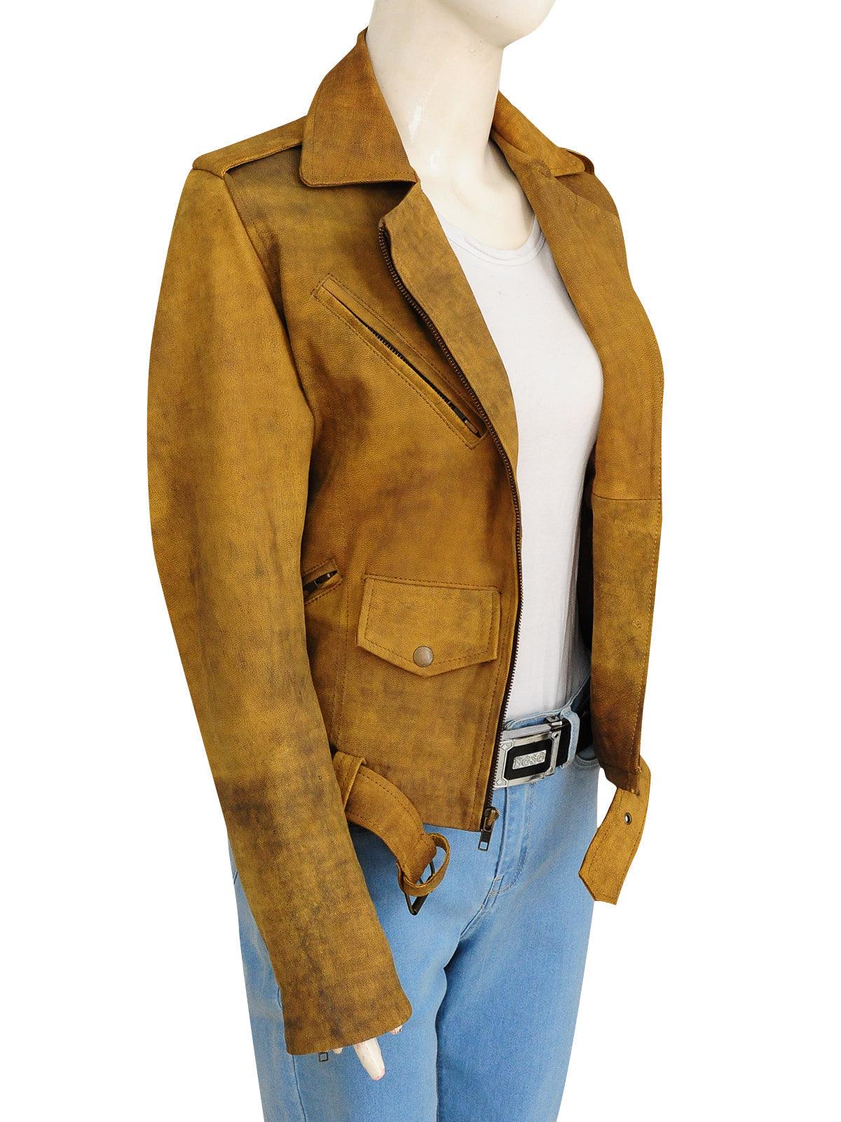 Distressed Brown Leather Jacket For Women