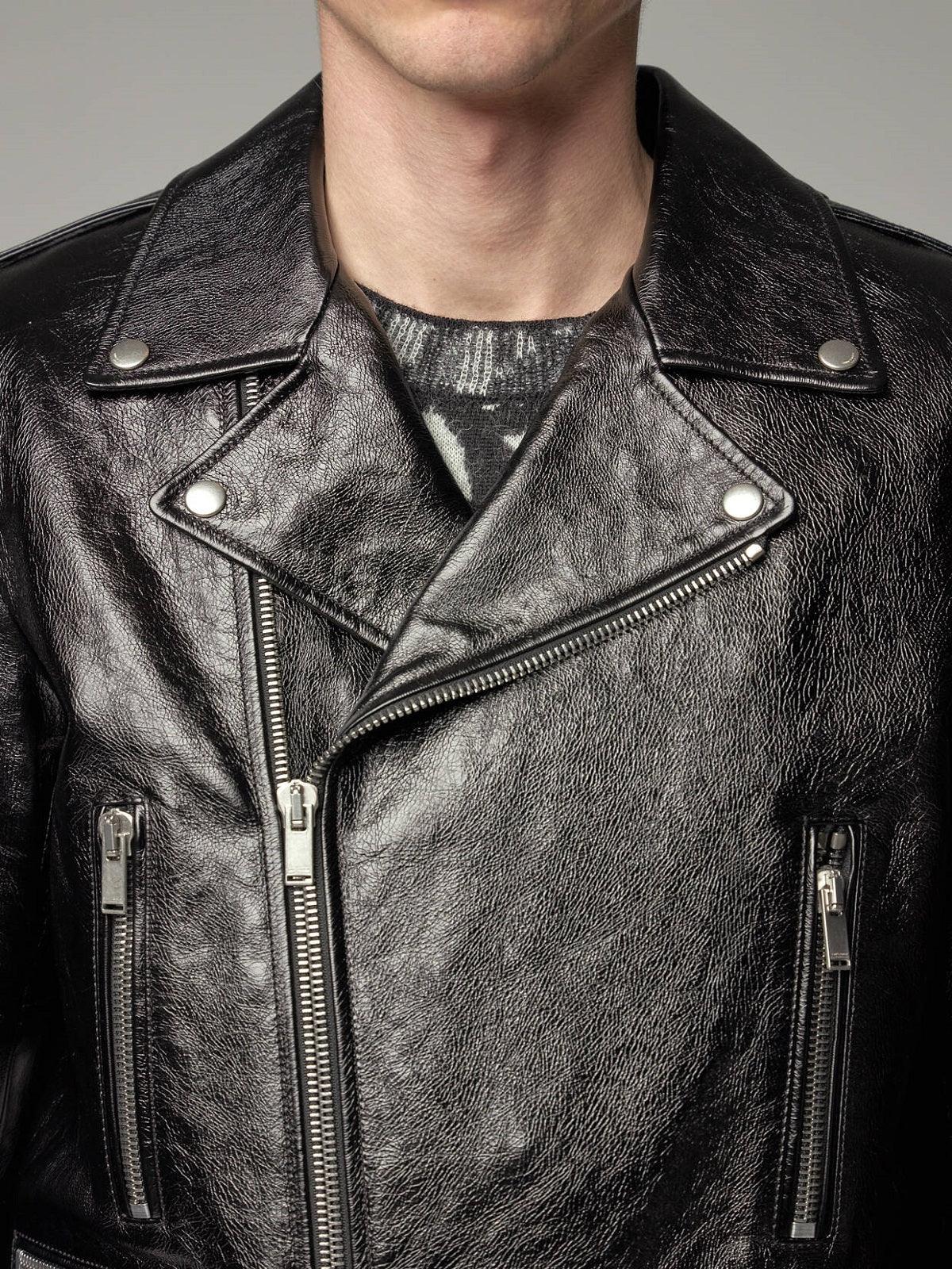 Men's Zipper Sleeves Leather Jacket In Black